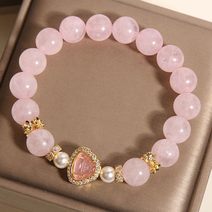 Buddha Stones Natural Buddha Symbol Pink Crystal Pearl Warmth Bracelet - image 5