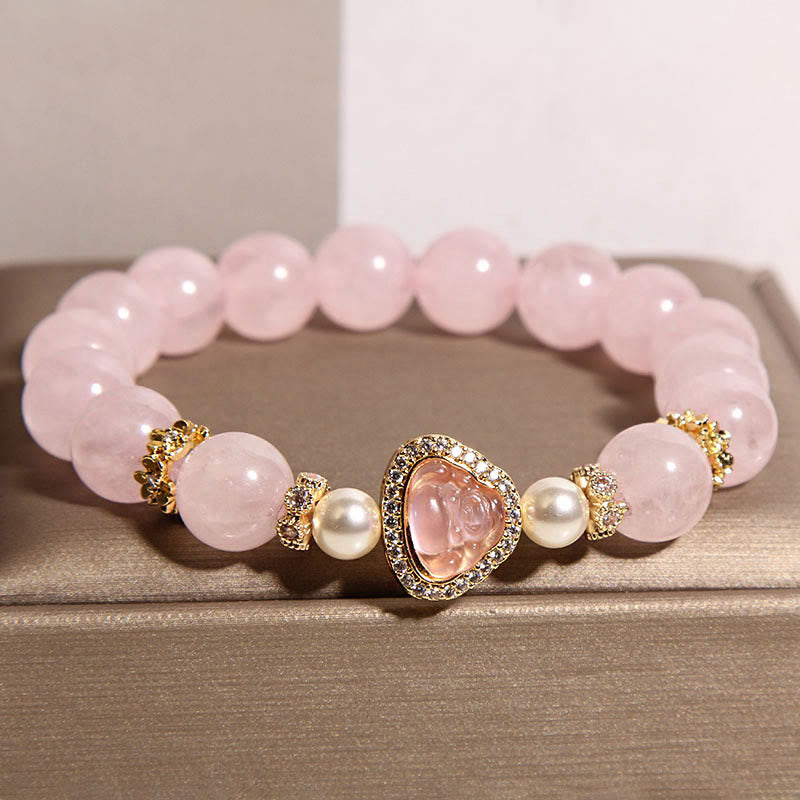 Buddha Stones Natural Buddha Symbol Pink Crystal Pearl Warmth Bracelet - image 1