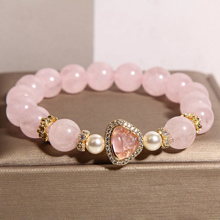 Buddha Stones Natural Buddha Symbol Pink Crystal Pearl Warmth Bracelet - image 1