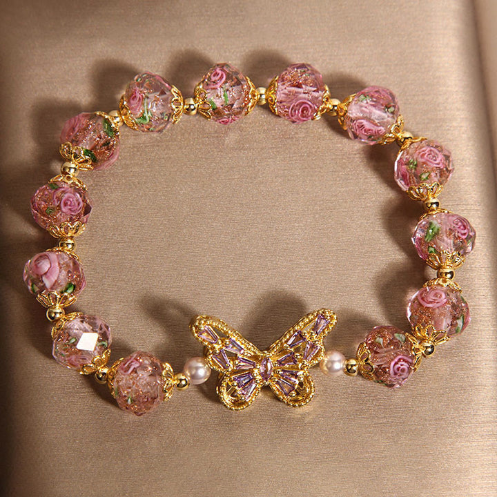 Buddha Stones Natural Butterfly Rose Design Pink Crystal Warmth Bracelet - image 3