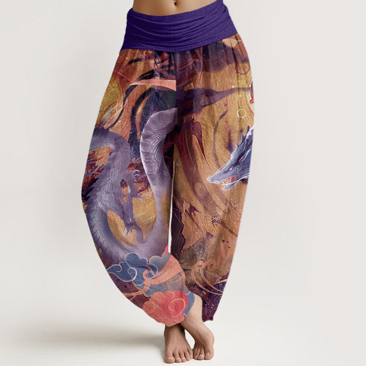 Buddha Stones Pure Cotton Dragon Auspicious Clouds Pattern Women's Elastic Waist Harem Pants - Purple - US22,UK/AU26,EU54 (6XL) - image 5