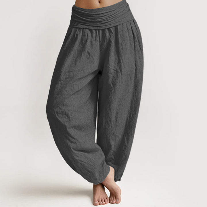 Buddha Stones Solid Color DimGray Pure Cotton Women's Elastic Waist Harem Pants - DimGray - US22,UK/AU26,EU54 (6XL) - image 0
