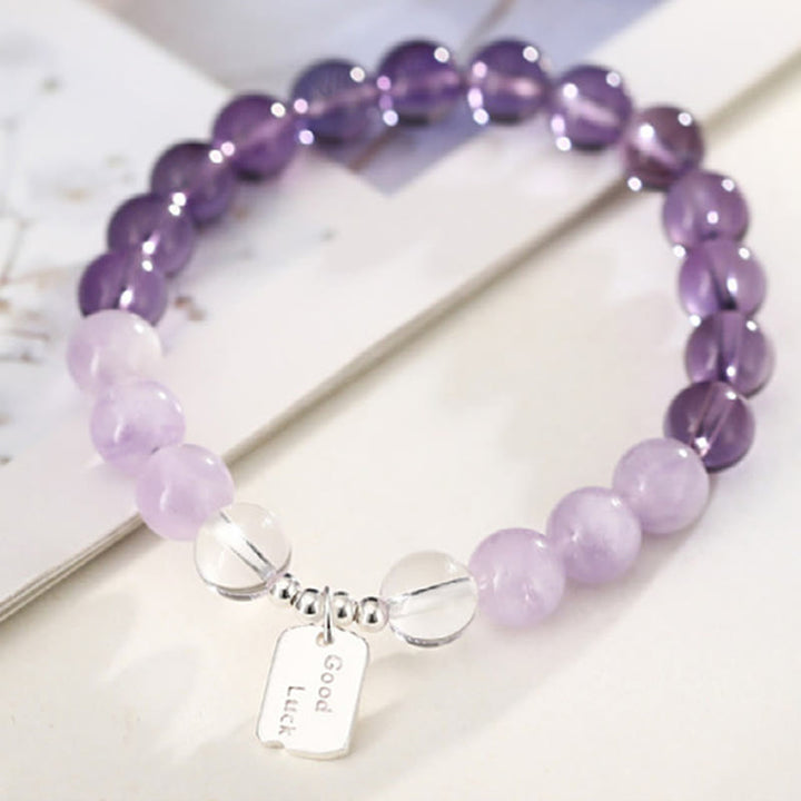 Buddha Stones Amethyst Rose Quartz Strawberry Quartz Good Luck Charm Bracelet - image 7