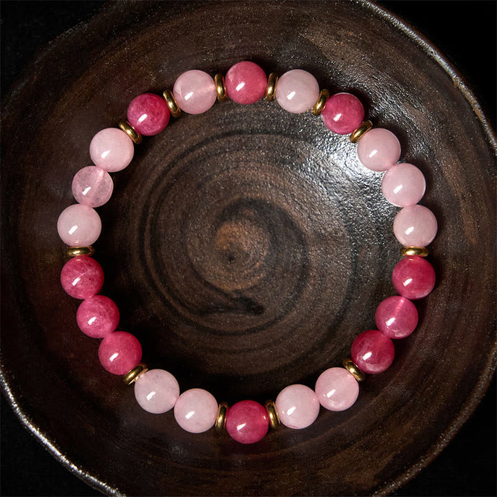 Buddha Stones Strawberry Quartz Pink Crystal Beads Love Positive Bracelet - image 2