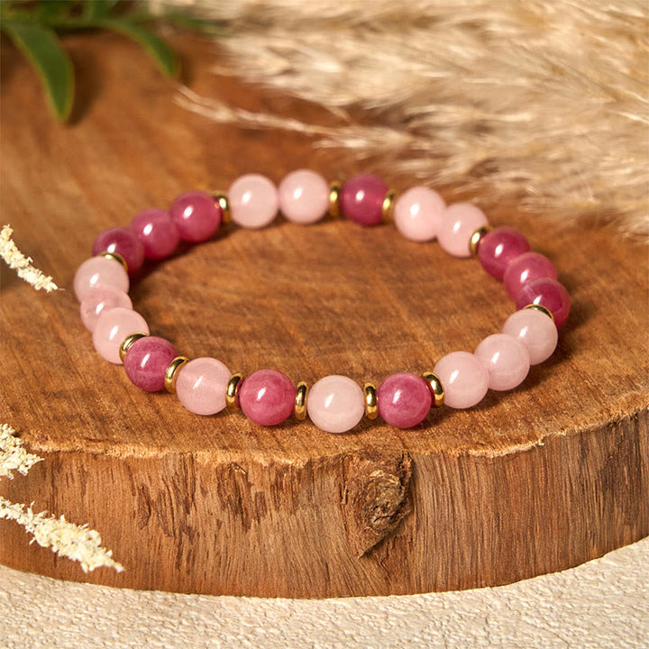 Buddha Stones Strawberry Quartz Pink Crystal Beads Love Positive Bracelet - image 1