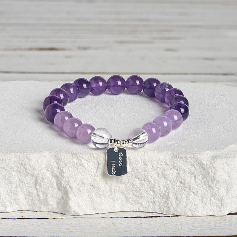 Buddha Stones Amethyst Rose Quartz Strawberry Quartz Good Luck Charm Bracelet - Amethyst(Wrist Circumference:15-17cm) - image 0