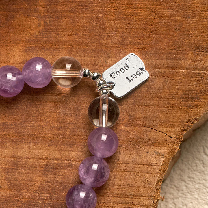 Buddha Stones Amethyst Rose Quartz Strawberry Quartz Good Luck Charm Bracelet - image 3