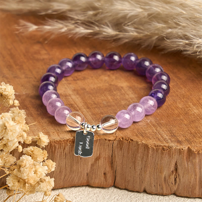 Buddha Stones Amethyst Rose Quartz Strawberry Quartz Good Luck Charm Bracelet - image 1