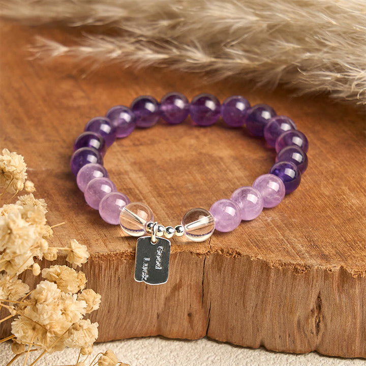 Buddha Stones Amethyst Rose Quartz Strawberry Quartz Good Luck Charm Bracelet - image 1