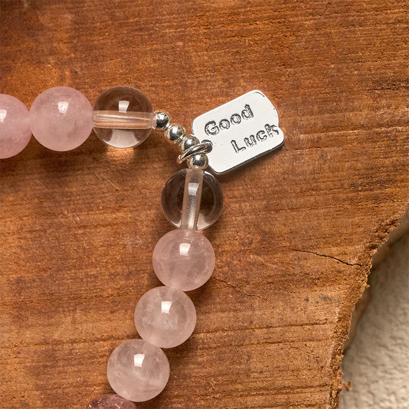Buddha Stones Amethyst Rose Quartz Strawberry Quartz Good Luck Charm Bracelet - image 15