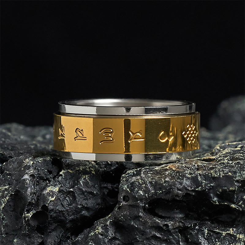 Buddha Stones Tibetan Scriptures Om Mani Padme Hum Titanium Steel Spinner Peace Ring - 70-73mm - image 0