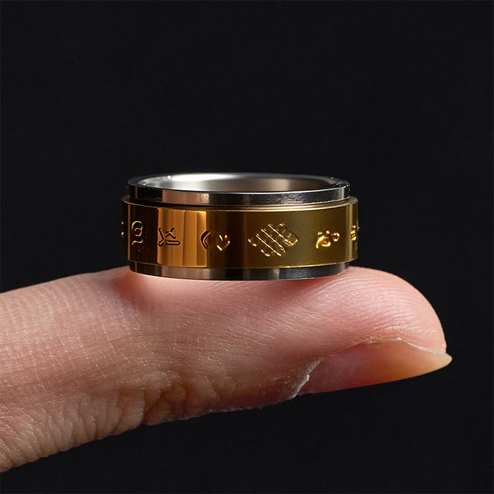 Buddha Stones Tibetan Scriptures Om Mani Padme Hum Titanium Steel Spinner Peace Ring - image 3