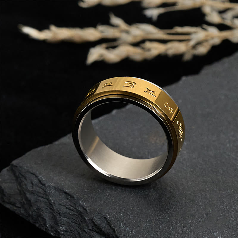 Buddha Stones Tibetan Scriptures Om Mani Padme Hum Titanium Steel Spinner Peace Ring - image 1