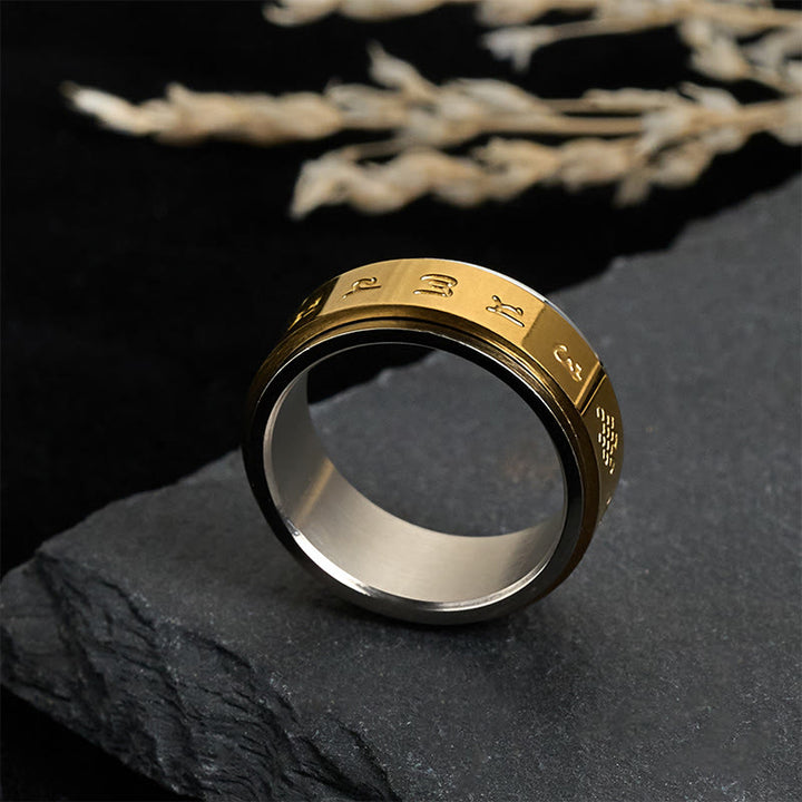 Buddha Stones Tibetan Scriptures Om Mani Padme Hum Titanium Steel Spinner Peace Ring - image 1