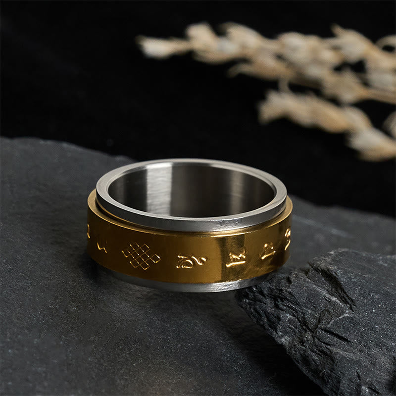 Buddha Stones Tibetan Scriptures Om Mani Padme Hum Titanium Steel Spinner Peace Ring - image 2