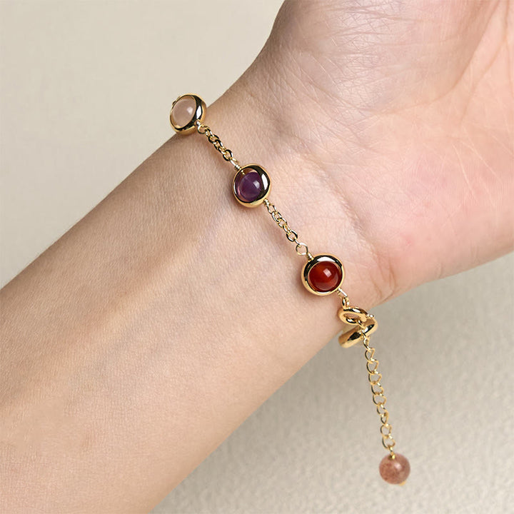 Buddha Stones Colorful Crystal Amethyst Strawberry Quartz Balance Bracelet - image 3