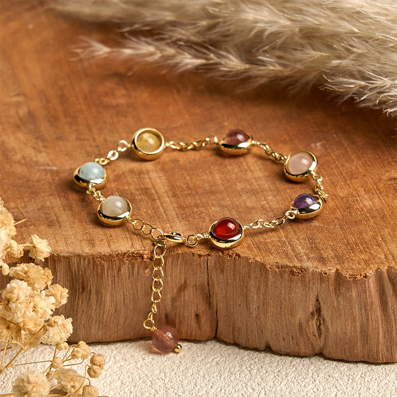 Buddha Stones Colorful Crystal Amethyst Strawberry Quartz Balance Bracelet - 8mm - image 0