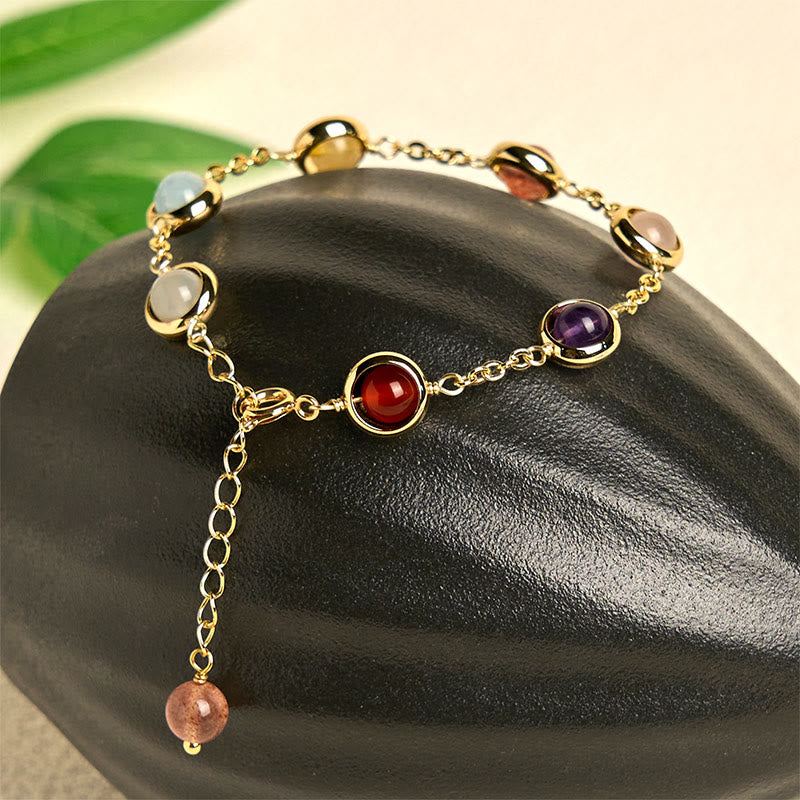 Buddha Stones Colorful Crystal Amethyst Strawberry Quartz Balance Bracelet - image 1