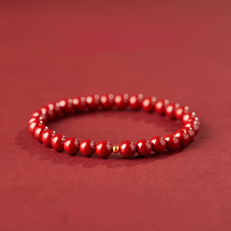 Buddha Stones 999 Gold Cinnabar Simple Design Concentration Bracelet - 6mm Imperial Cinnabar&3mm Gold bead - image 9
