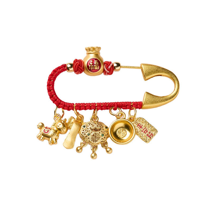 Buddha Stones Year Of The Horse Charm Fu Character Attract Fortune Ruyi Handle Brass Luck Brooch - image 4
