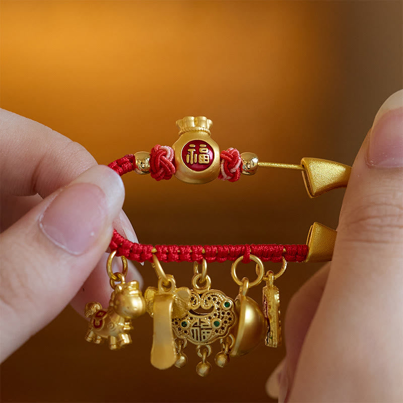 Buddha Stones Year Of The Horse Charm Fu Character Attract Fortune Ruyi Handle Brass Luck Brooch - image 3