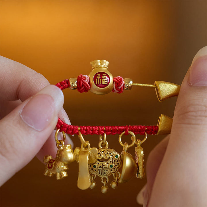 Buddha Stones Year Of The Horse Charm Fu Character Attract Fortune Ruyi Handle Brass Luck Brooch - image 3