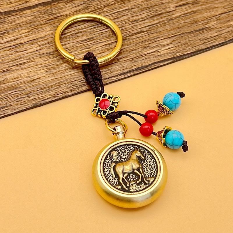 Buddha Stones Year of the Horse Bringing in Wealth and Treasure Brass Key Chain - image 3