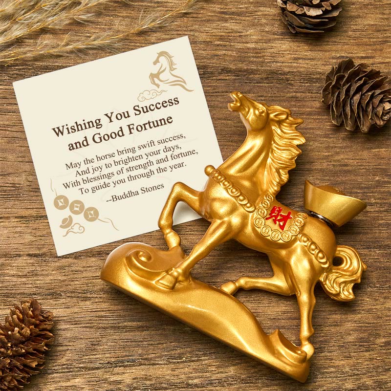 Buddha Stones "Wishing You Success and Good Fortune" Year of the Horse Decor Includes Gift Message Card - Horse Wealth Ingot(With Message Card) - image 0
