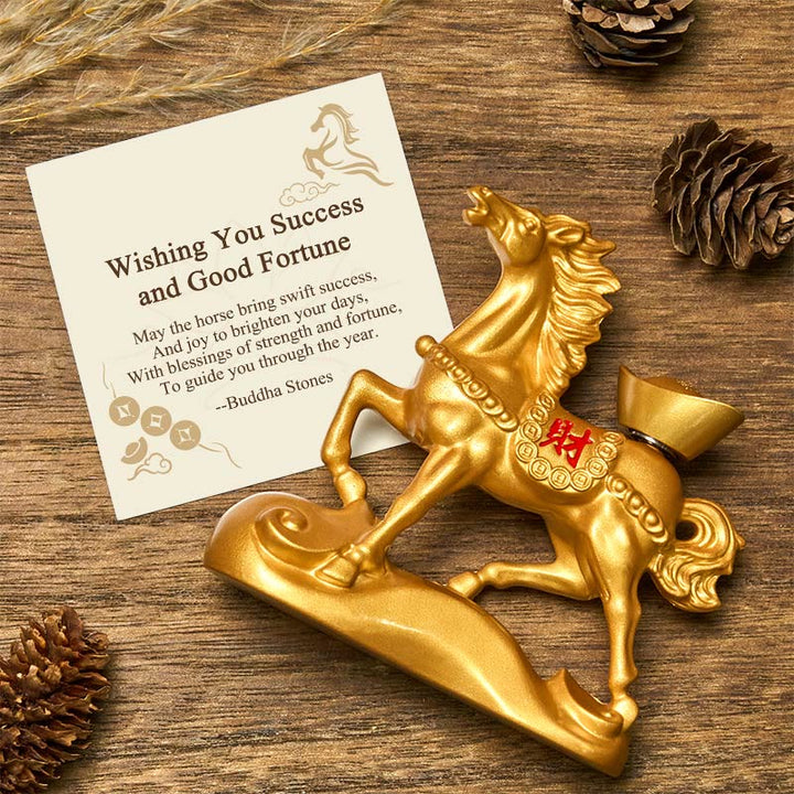 Buddha Stones "Wishing You Success and Good Fortune" Year of the Horse Decor Includes Gift Message Card - Horse Wealth Ingot(With Message Card) - image 0