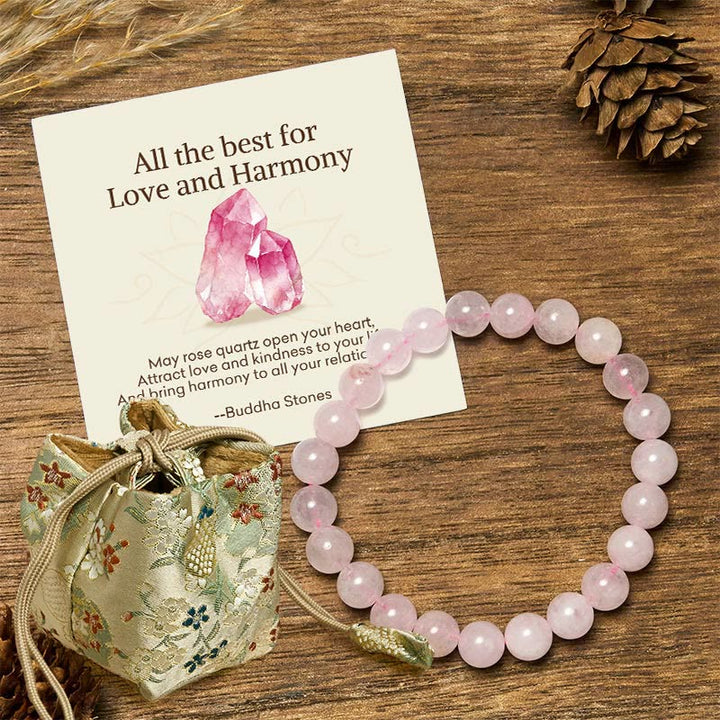 Buddha Stones "All the Best for Love and Harmony" Stone Quartz Bracelet Includes Gift Message Card - 8mm - Madagascar Rose Quartz - Deluxe Gift Bag (+$12.59) - image 4