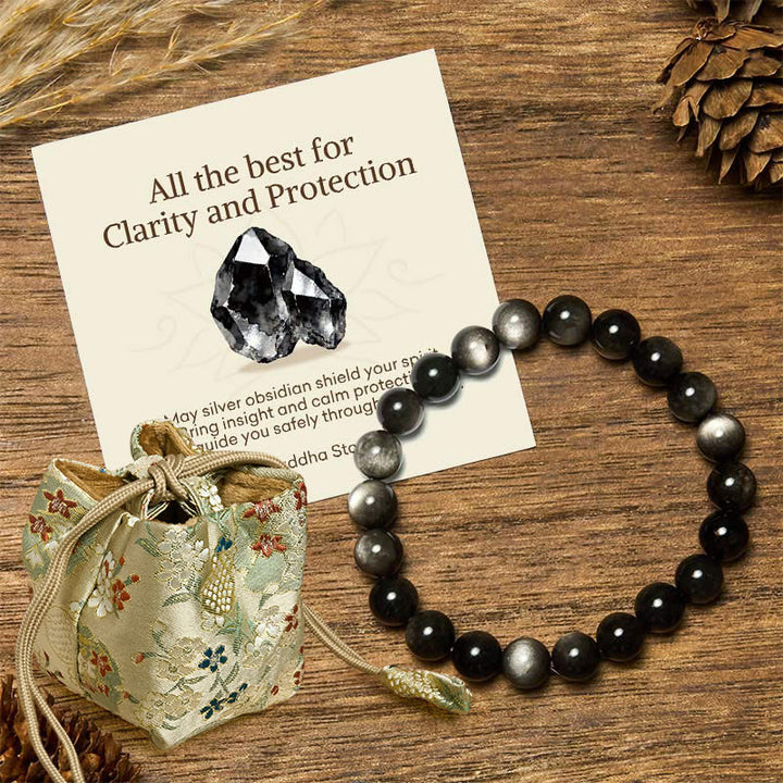 Buddha Stones "All the Best for Love and Harmony" Stone Quartz Bracelet Includes Gift Message Card - 8mm - Silver Sheen Obsidian - Deluxe Gift Bag (+$12.59) - image 16