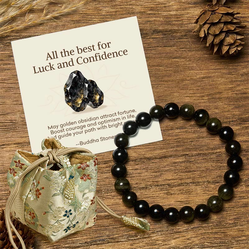 Buddha Stones "All the Best for Love and Harmony" Stone Quartz Bracelet Includes Gift Message Card - 8mm - Gold Sheen Obsidian - Deluxe Gift Bag (+$12.59) - image 23