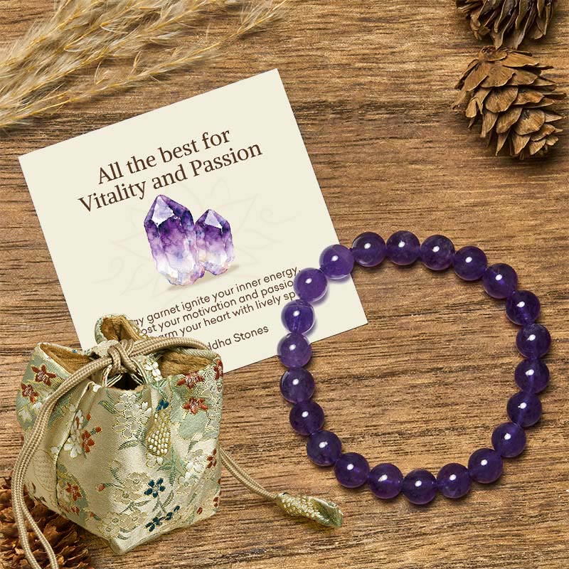 Buddha Stones "All the Best for Love and Harmony" Stone Quartz Bracelet Includes Gift Message Card - 8mm - Amethyst - Deluxe Gift Bag (+$12.59) - image 29
