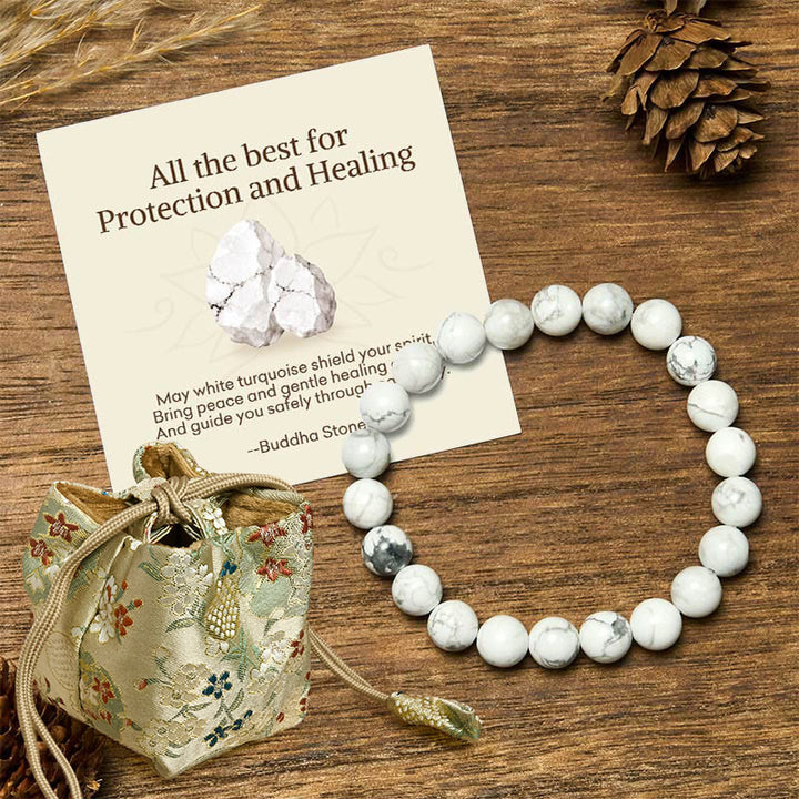 Buddha Stones "All the Best for Love and Harmony" Stone Quartz Bracelet Includes Gift Message Card - 8mm - White Turquoise - Deluxe Gift Bag (+$12.59) - image 35