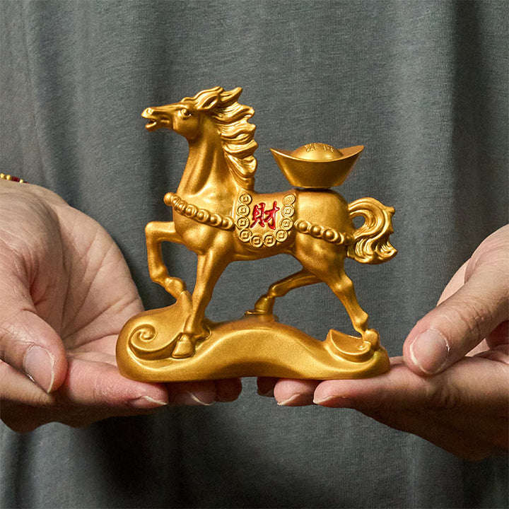 Buddha Stones Chinese Zodiac Year Of The Horse Attract Fortune Prosperity Home Decoration - Horse Wealth Ingot(With Base) 8.4*8.8cm - image 0