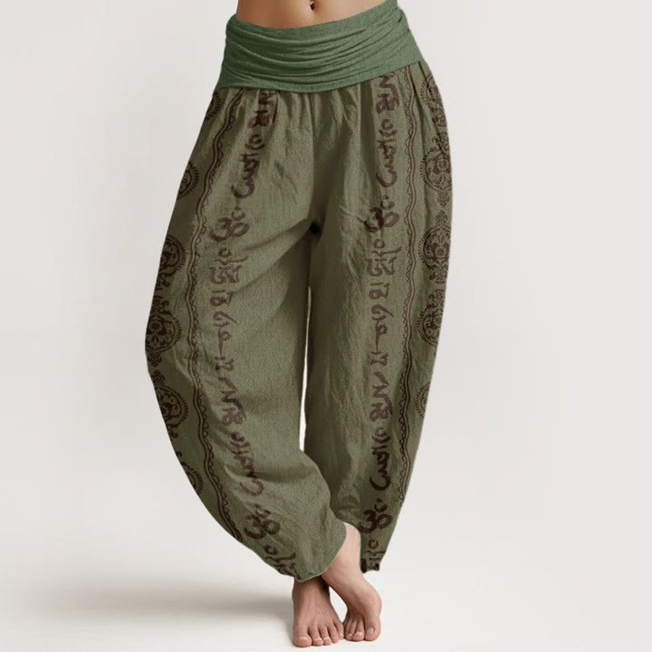 Buddha Stones Pure Cotton Mandala Om Mani Padme Hum Women's Elastic Waist Harem Pants - DarkOliveGreen - US22,UK/AU26,EU54 (6XL) - image 5