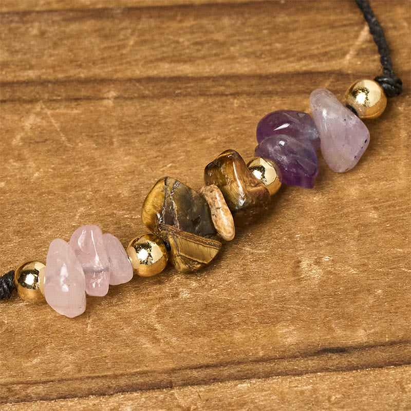 Buddha Stones Amethyst Tiger Eye Rose Quartz Protection Anti-Anxiety Card Rope Bracelet - image 4