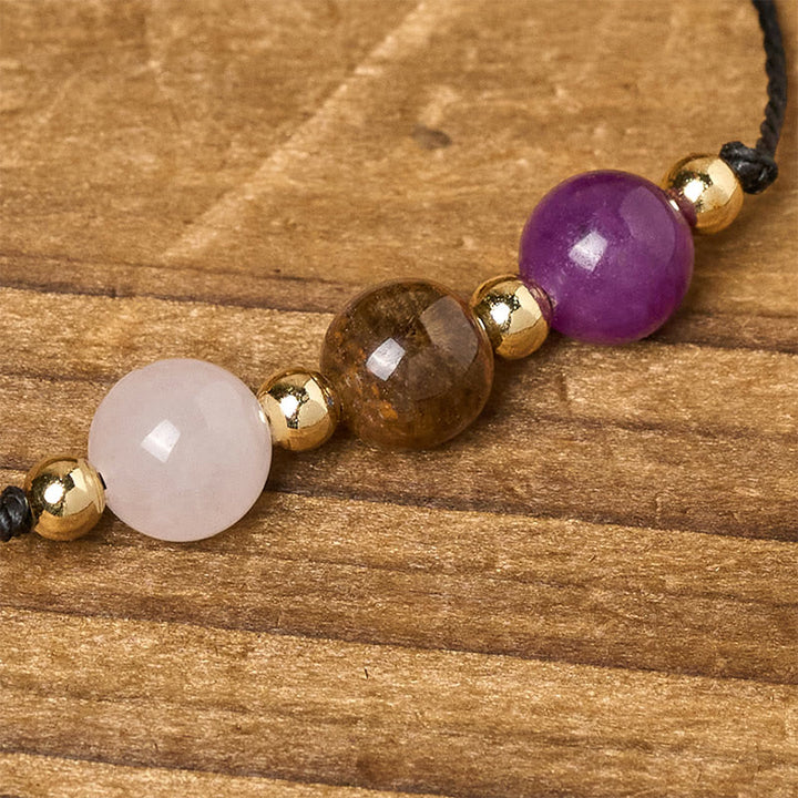 Buddha Stones Amethyst Tiger Eye Rose Quartz Protection Anti-Anxiety Card Rope Bracelet - image 14