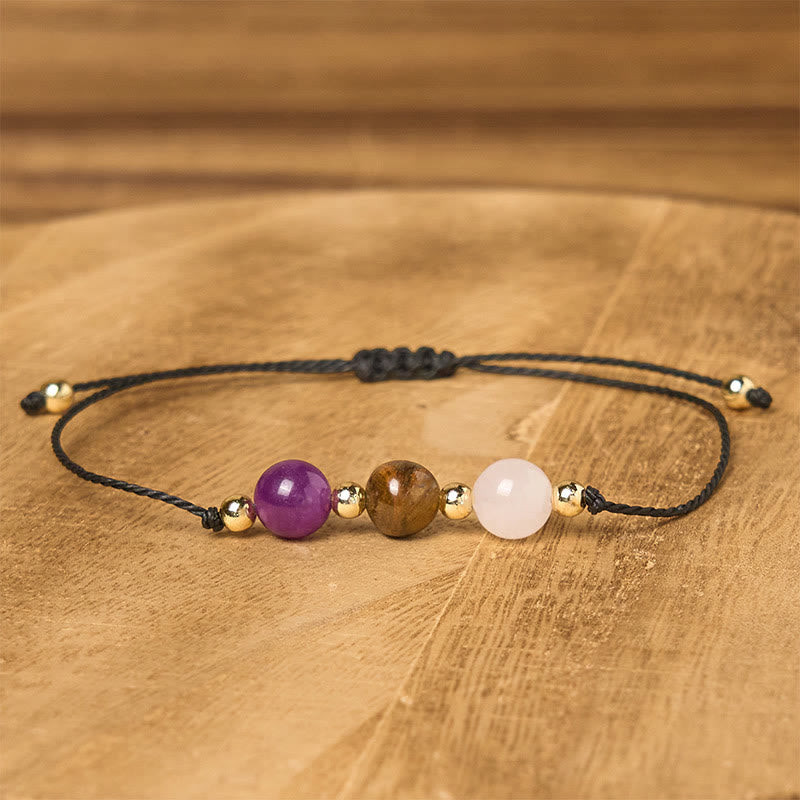 Buddha Stones Amethyst Tiger Eye Rose Quartz Protection Anti-Anxiety Card Rope Bracelet - image 12