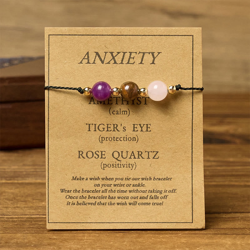 Buddha Stones Amethyst Tiger Eye Rose Quartz Protection Anti-Anxiety Card Rope Bracelet - image 11
