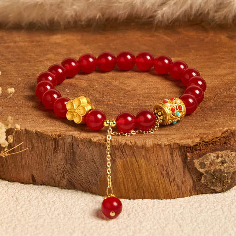 Buddha Stones Tibetan White Agate Crystal Stone Flowers Positivity Bracelet - Red Agate(Wrist Circumference: 14-16cm) - image 5