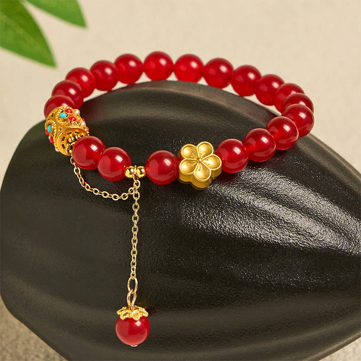 Buddha Stones Tibetan White Agate Crystal Stone Flowers Positivity Bracelet - image 6