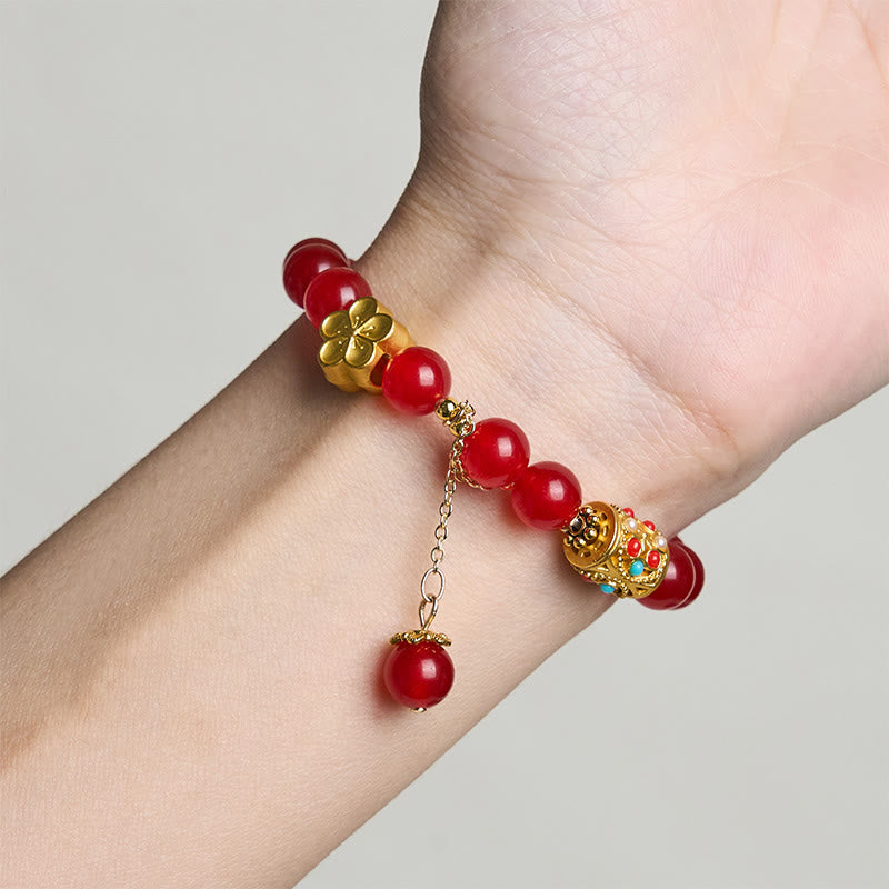 Buddha Stones Tibetan White Agate Crystal Stone Flowers Positivity Bracelet - image 8