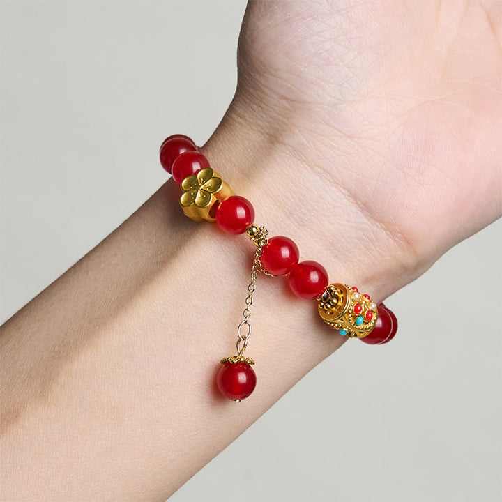 Buddha Stones Tibetan White Agate Crystal Stone Flowers Positivity Bracelet - image 8