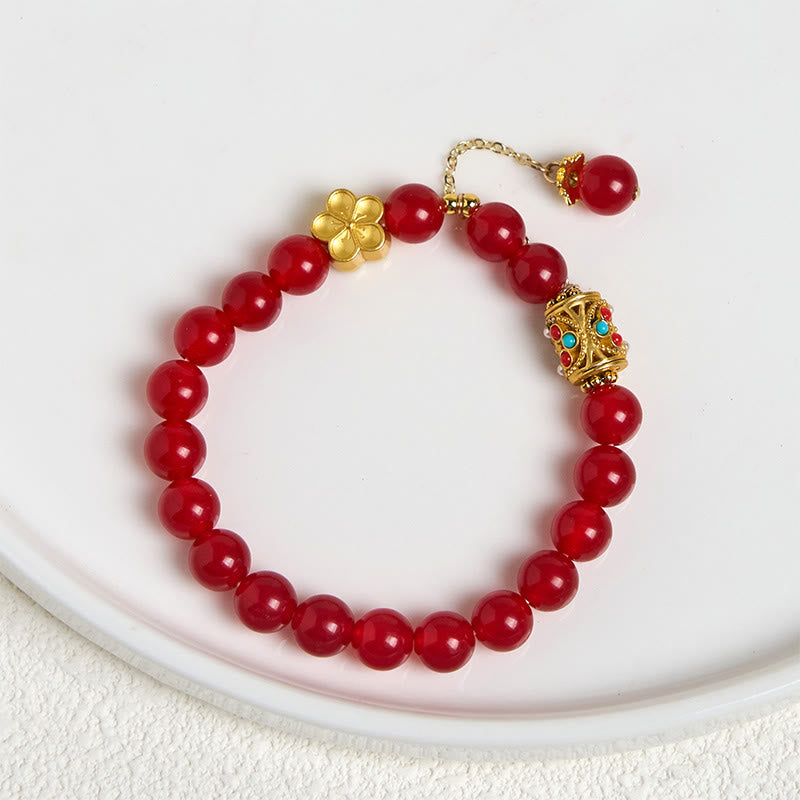 Buddha Stones Tibetan White Agate Crystal Stone Flowers Positivity Bracelet - image 7