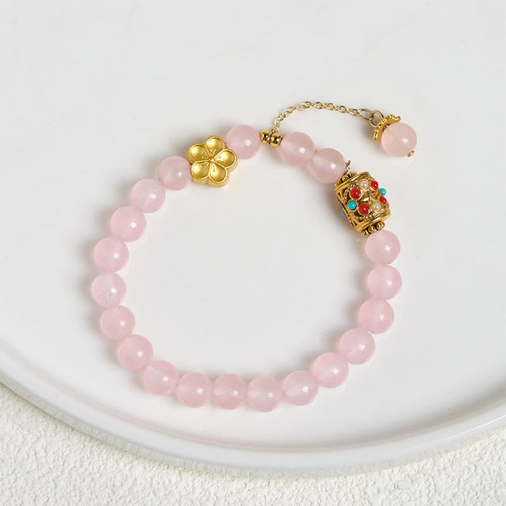 Buddha Stones Tibetan White Agate Crystal Stone Flowers Positivity Bracelet - image 12