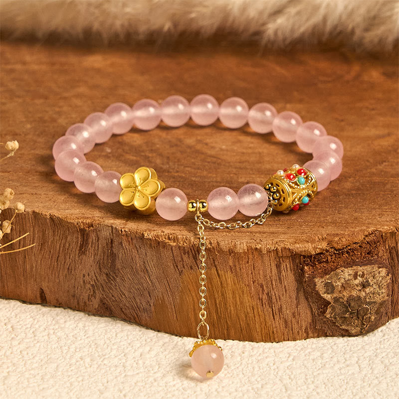 Buddha Stones Tibetan White Agate Crystal Stone Flowers Positivity Bracelet - Pink Crystal(Wrist Circumference: 14-16cm) - image 10