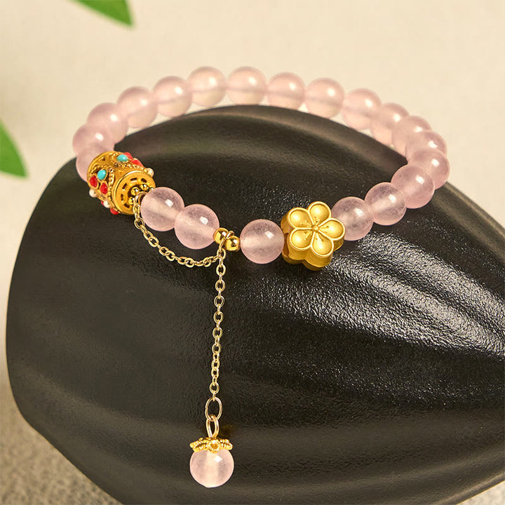 Buddha Stones Tibetan White Agate Crystal Stone Flowers Positivity Bracelet - image 11