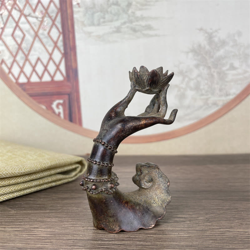 Buddha Stones Classic Buddha's Hand Lotus Alloy Home Decoration 4.7*2.9*8.4 cm - image 1