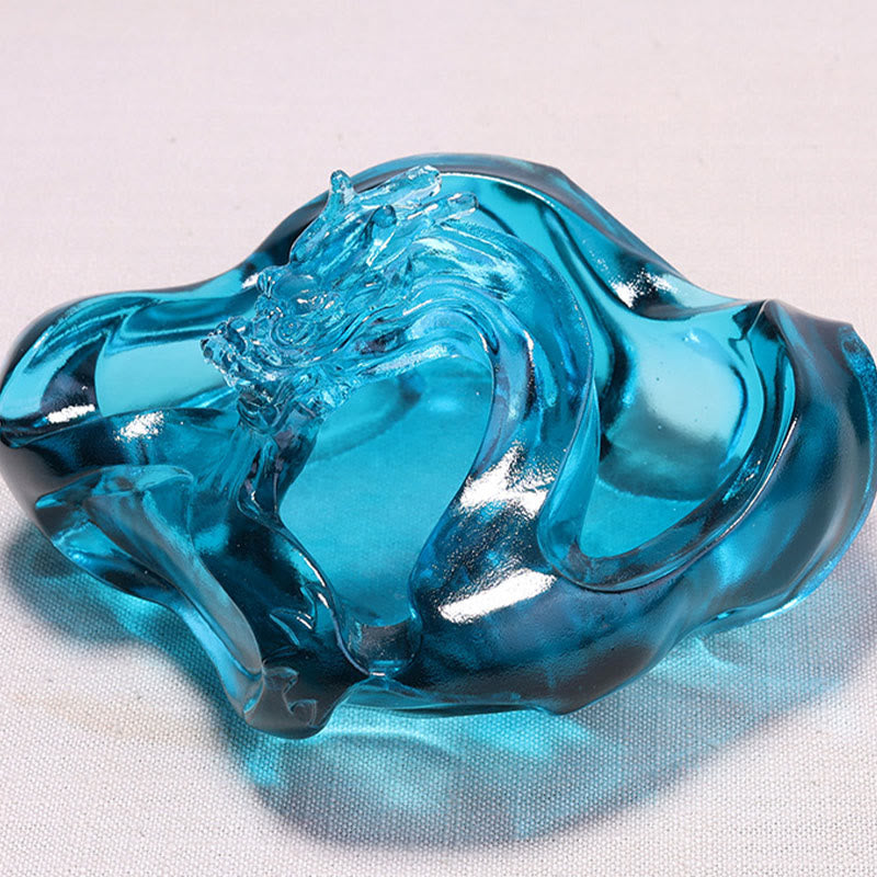 Buddha Stones Handmade Blue Dragon Liuli Crystal Art Piece Success Home Office Decoration - image 3